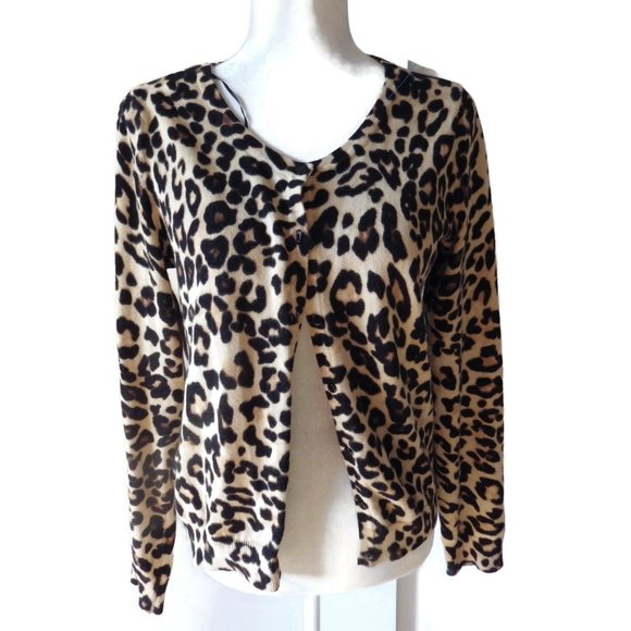 Cheetah Print Cotton Knit Sweater/ Cardigan/ Size MEDIUM - Picture 1 of 3